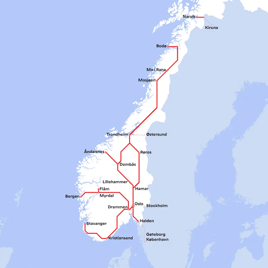 mapa de trenes de noruega mapa de trenes de noruega
